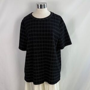 Anthropologie Black Plaid Short Sleeve Top